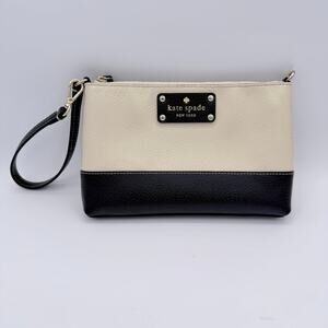 Kate Spade Women's Wristlet Bag Purse Black Ivory Leather 8x5 in Color Block
